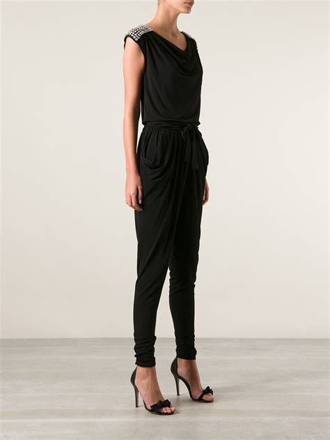 michael kors jumpsuit schwarz spitze|michael kors embellished halter jumpsuit.